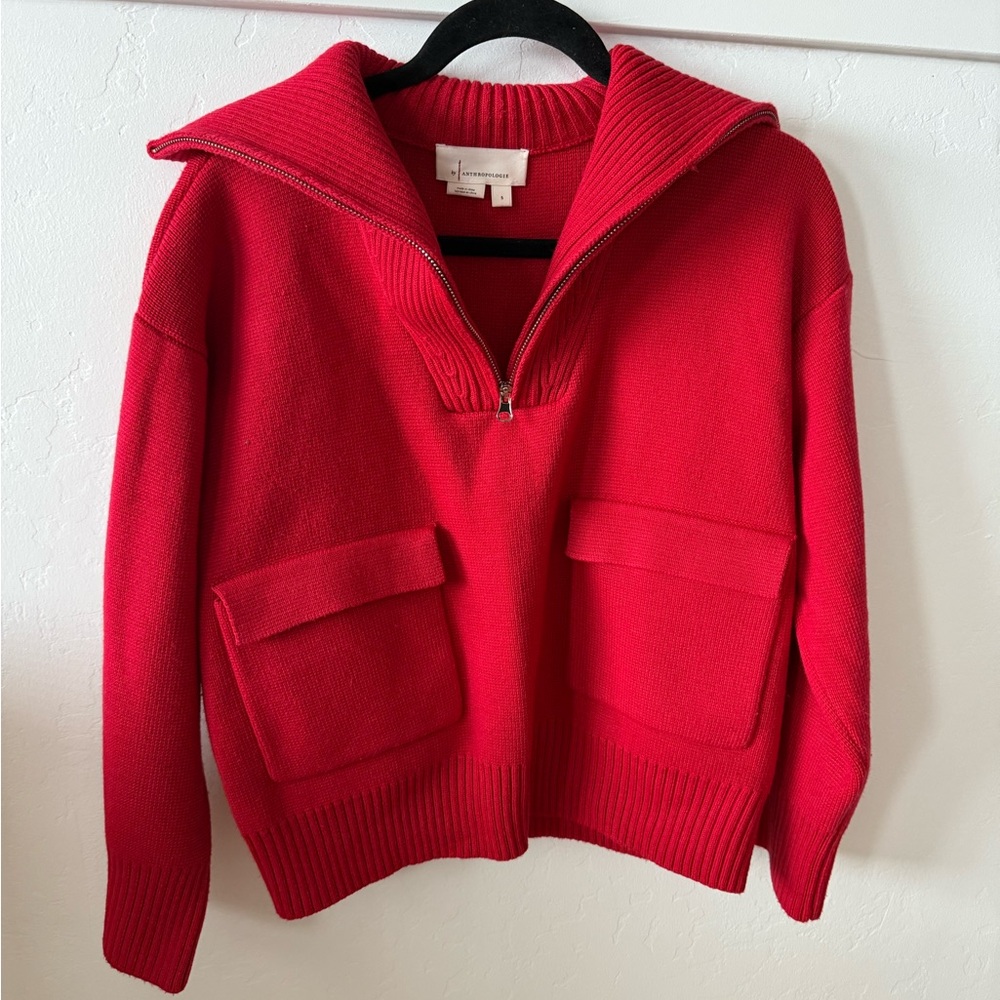 Anthropologie Red Sweater with Zipper